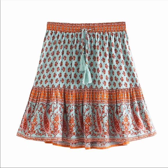 Paisley Boho Floral Gypsy Print Skirt Tassel Pink - Picture 12 of 12